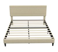 HOMCOM Estructura de Cama 160x200 cm con Somier de Madera Acolchada en Efecto Lino y 9 Patas de Acero Beige Aosom España