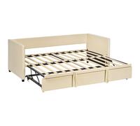 HOMCOM Estructura de Cama 2 en 1 Extraíble Cama de Nido Matrimonio Cabecero Tapizado para Colchones de 90x190 cm Beige