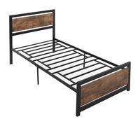 HOMCOM Estructura de Cama Individual en Madera y Acero con Lamas Estilo Industrial, 90x200cm Aosom España