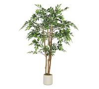 HOMCOM Ficus Artificial 150 cm, con Tronco Natural, Planta Artificial Realista para Interior con Maceta, Decoración para Hogar, Salón, Oficina, 65x65x150 cm, Verde