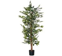 HOMCOM Ficus Artificial con Troncos 150 cm Planta Artificial con Macetas y 1008 Hojas Realistas para Decoración del Hogar Salón Verde 17x17x150 cm