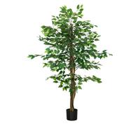 Homcom ficus artificial con troncos naturales 150 cm planta artificial con maceta y 882 hojas árbol artificial decoración para hogar salón oficina verde 150 cm