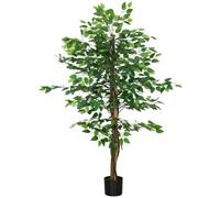 HOMCOM Ficus Artificial con Troncos Naturales 150 cm Planta Artificial con Maceta y 882 Hojas Árbol Artificial Decoración para Hogar Salón Oficina Verde