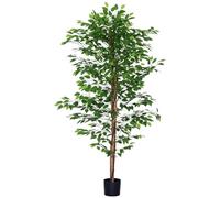 HOMCOM Ficus Artificial con Troncos Naturales 180 cm Planta Artificial con Maceta y 1260 Hojas Árbol Artificial Decoración para Hogar Salón Oficina Verde