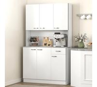 HOMCOM Gabinete de Almacenaje Armario para Cocina de 6 Puertas con Gran Espacio para Microondas con 1 Cajón Estante Ajustable 101x39x180 cm Blanco