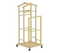 HOMCOM Galán de Noche de Bambú con Ruedas, Bandeja, 41x50x105 cm, Natural | Perchero Burro, Barras para Ropa de 47 cm, Soporte para Pantalones, Estante Inferior, Perchero para Trajes de Hombre