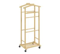 HOMCOM Galán de Noche de Bambú, Perchero con Ruedas, Colgadores de Ropa, Barras para Pantalones, Bandeja y Zapatero, Perchero Burro para Dormitorio, Pasillo, 47x33,7x105,5 cm, Natural