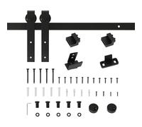 HOMCOM Mini Herraje para Puerta Corredera 200 cm Kit de Accesorios para Puerta Corrediza de Madera con 2 Rieles de Acero al Carbono Carga 20 kg 200x0,4x18 cm Negro