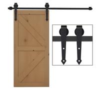 HOMCOM Herraje para Puerta Corredera 200 cm Tipo Flecha Kit de Accesorios para Puerta Corrediza Granero de Madera con Guía de Suelo Riel Acero al Carbono Negro