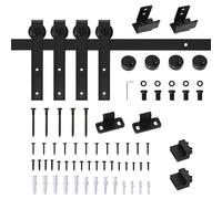 HOMCOM Herrajes Puertas Correderas 183 cm, Kit para Puerta Corredera Doble de Madera Ancho 45 cm, para Mueble de TV, Armario Negro