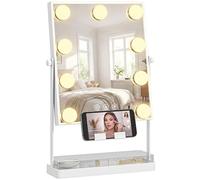 HOMCOM Hollywood Espejo de Maquillaje con Luz 9 Bombillas LED Blanco