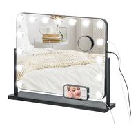 HOMCOM Hollywood Espejo de Maquillaje con Luz Espejo de Tocador Giratorio 58x46 cm con Bombillas LED Modos de Iluminación Ajustables Interruptor Táctil Soporte para Teléfono y Puerto USB Negro