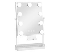 Homcom hollywood espejo de maquillaje con luz, espejo de tocador giratorio con 9 bombillas led, 3 colores, interruptor táctil, soporte para teléfono y bandeja blanco