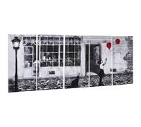 HOMCOM Impresión en Lienzo con Niña 80x40 cm 5 Piezas para Casa y Oficina Marco de Madera de Pino y Pintura al Agua Negro Blanco Aosom España