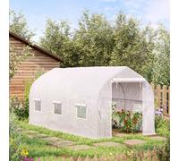 Outsunny Invernadero de túnel 4x2x2 m – 6 ventanas y puerta enrollable con cremallera – Blanco