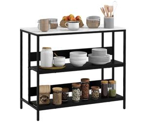 HOMCOM Isla de Cocina 100x50x90cm, Negro | Unidad de almacenamiento de acero con aspecto de mármol, 2 estantes, estilo moderno para salón