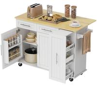 HOMCOM: Isla de cocina, carro de cocina con encimera extensible, ruedas y cajones