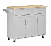 HOMCOM Isla de Cocina Carro de Cocina con Ruedas Carrito de Servicio Multiusos con 2 Cajones 3 Puertas Estantes Ajustables y Barra Colgante para Comedor 121x46x91 cm White 121x46x91cm