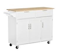 HOMCOM Isla de Cocina Carro de Cocina Mueble Auxiliar de Cocina con 2 Cajones 6 Puertas y Barra Lateral 121x46x91 cm Roble y Blanco Aosom España