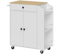 HOMCOM Isla de Cocina con 2 Puertas Cajón Especiero de 3 Niveles Toallero y Estante Ajustable 82x38x86,5 cm Blanco