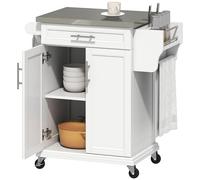 Homcom isla de cocina mueble auxiliar de cocina moderno mueble buffet auxiliar con 4 ruedas 1 cajón 1 toallero 1 especiero y estante ajustable 83,5x45,7x90,5 cm blanco 90.5 cm
