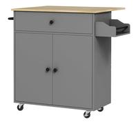 HOMCOM Isla de Cocina con Ala Abatible 2 Puertas Cajón Especiero Toallero y Estante Ajustable 106x42x87 cm Gris y Roble