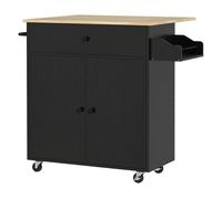 HOMCOM Isla de Cocina con Ruedas Ala Abatible 106x42x87 cm Negro y Roble