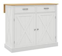 HomCom Isla de cocina Carro con encimera de madera plegable, 2 puertas, 2 cajones y 4 ruedas Blanco