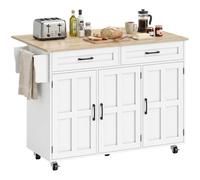 HOMCOM Isla de Cocina con Encimera Extensible Ruedas Estante en la Puerta Blanco Blanco