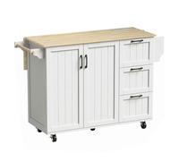HOMCOM Isla de Cocina con Estación de Carga, Encimera Extensible, Blanco