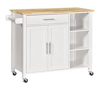 HOMCOM Isla de cocina con ruedas 1 cajón 2 puertas 3 estantes barra lateral Blanco 107,5x48x89 cm