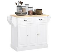 HOMCOM Carro de Cocina con Ruedas Isla de Cocina con 2 Cajones Especiero y Barra para Colgar 110x45x89 cm Blanco Aosom España