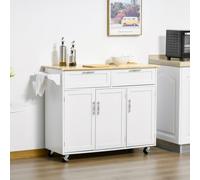 HomCom Isla de cocina con ruedas 2 cajones 3 puertas barra lateral Roble y Blanco 121x46x91 cm