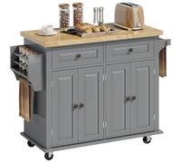 HOMCOM Isla de Cocina con Ruedas Carro de Cocina con 2 Cajones 4 Puertas Especiero Encimera de Madera Estante Ajustable y Barra Lateral para Comedor 111x44,5x82,5 cm Gris Gray 111x44.5x82.5cm