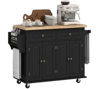 HOMCOM Isla de Cocina con Ruedas 2 Cajones 111x44,5x82,5 cm Negro