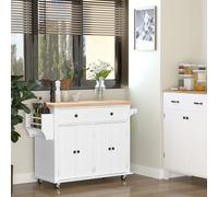 HOMCOM Isla de Cocina con Ruedas 2 Cajones 4 Puertas Especiero 111x44,5x82,5 cm White