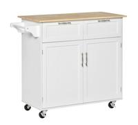 Homcom isla de cocina con ruedas carrito de cocina mueble auxiliar de cocina con 2 puertas 2 cajón toallero y estante ajustable para comedor salón 104x46x91 cm blanco