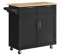 HomCom Carro de cocina con ruedas 2 cajones 2 puertas estante ajustable toallero Negro 104x46x91 cm
