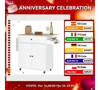 HOMCOM Isla de Cocina con ala Abatible Carrito de Cocina Mueble Auxiliar de Cocina con Ruedas 2 Puertas Cajón Especiero Toallero y Estante Ajustable 106x42x87 cm Blanco y Roble