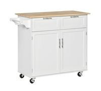 HOMCOM Carro de Cocina con Ruedas Mueble Auxiliar de Cocina con 2 Cajones 2 Puertas Estante Ajustable y Toallero para Comedor Salón 104x46x91 cm 104 x 46 x 91 cm