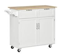 HOMCOM Isla de Cocina con Ruedas Carrito de Cocina Mueble Auxiliar de Cocina con 2 Puertas 2 Cajón Toallero y Estante Ajustable para Comedor Salón 104x46x91 cm Blanco