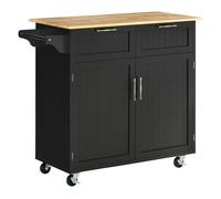 HOMCOM Carro de Cocina con Ruedas 2 Cajones 2 Puertas 104x46x91 cm Negro