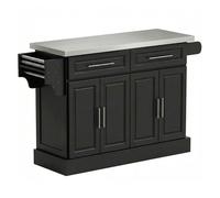 HOMCOM Isla de Cocina con Ruedas Tablero de Acero Inoxidable Negro