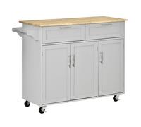 HomCom Isla de cocina con ruedas, 2 cajones, 3 puertas y barra lateral, gris, 121x46x91 cm