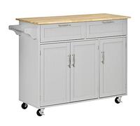 HOMCOM Carro de Cocina Gris con Ruedas, Isla de Cocina, 2 Cajones, Barra para Colgar, para Comedor 121x46x91 cm Aosom España