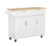 HomCom Isla de cocina con ruedas 2 cajones 3 puertas barra lateral Roble y Blanco 121x46x91 cm