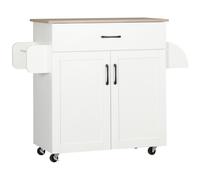 HomCom Isla de cocina con ruedas, 1 cajón, 2 puertas, toallero y especiero, 105×36×85 cm Blanco