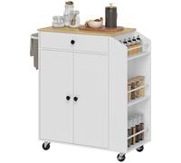 HOMCOM Isla de Cocina con Ruedas Carrito de Cocina Mueble Auxiliar de Cocina con 2 Puertas Cajón Especiero de 3 Niveles Toallero y Estante Ajustable 82x38x86,5 cm Blanco