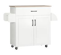 HomCom Isla de cocina con ruedas, 1 cajón, 2 puertas, toallero y especiero, 105×36×85 cm Blanco