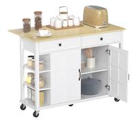 HOMCOM Isla de Cocina con Ruedas, Encimera Plegable, 2 Cajones, Blanco